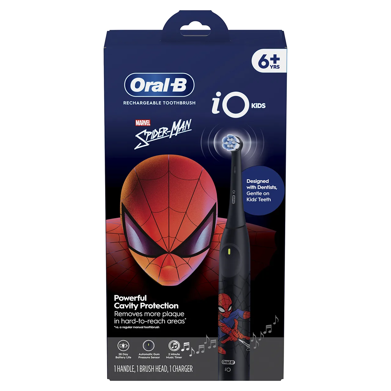 Oral-B iO Kids eltandborste med Spider-Man-motiv på skaftet